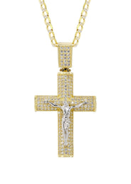 10K Yellow Gold Pave Cross / Crucifix Necklace | Appx. 10.4 Grams
