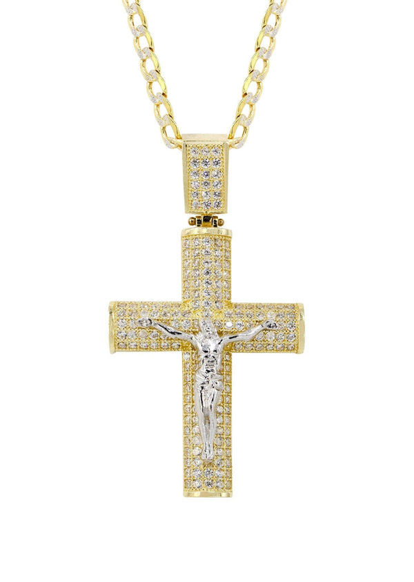 10K Yellow Gold Pave Cross / Crucifix Necklace | Appx. 10.4 Grams