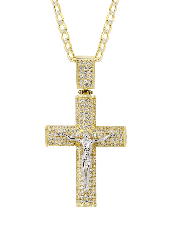 10K Yellow Gold Pave Cross / Crucifix Necklace | Appx. 10.4 Grams