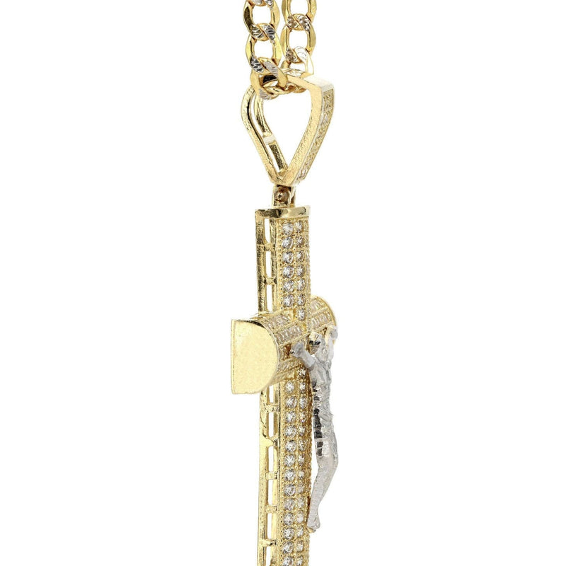 10K Yellow Gold Pave Cross / Crucifix Necklace | Appx. 10.4 Grams