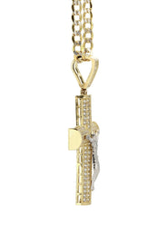 10K Yellow Gold Pave Cross / Crucifix Necklace | Appx. 10.4 Grams