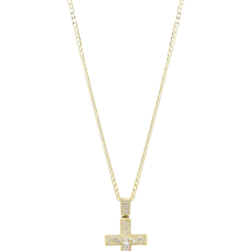 10K Yellow Gold Pave Cross / Crucifix Necklace | Appx. 10.4 Grams