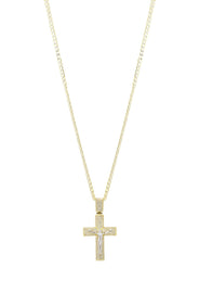 10K Yellow Gold Pave Cross / Crucifix Necklace | Appx. 10.4 Grams