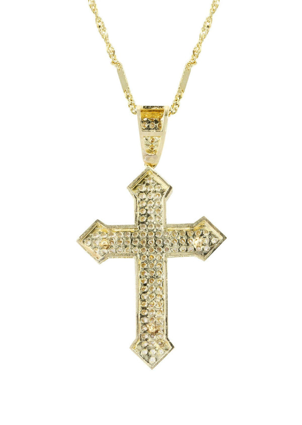 10K Yellow Gold Fancy Link  Gold Cross / Crucifix Necklace | Appx. 7.4 Grams