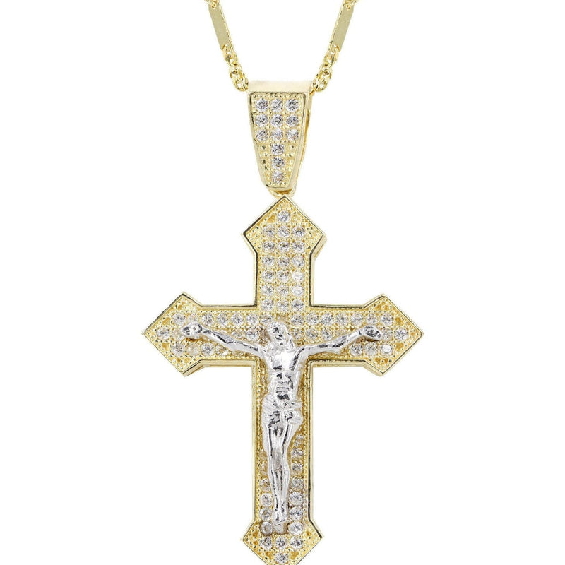 10K Yellow Gold Fancy Link  Gold Cross / Crucifix Necklace | Appx. 7.4 Grams