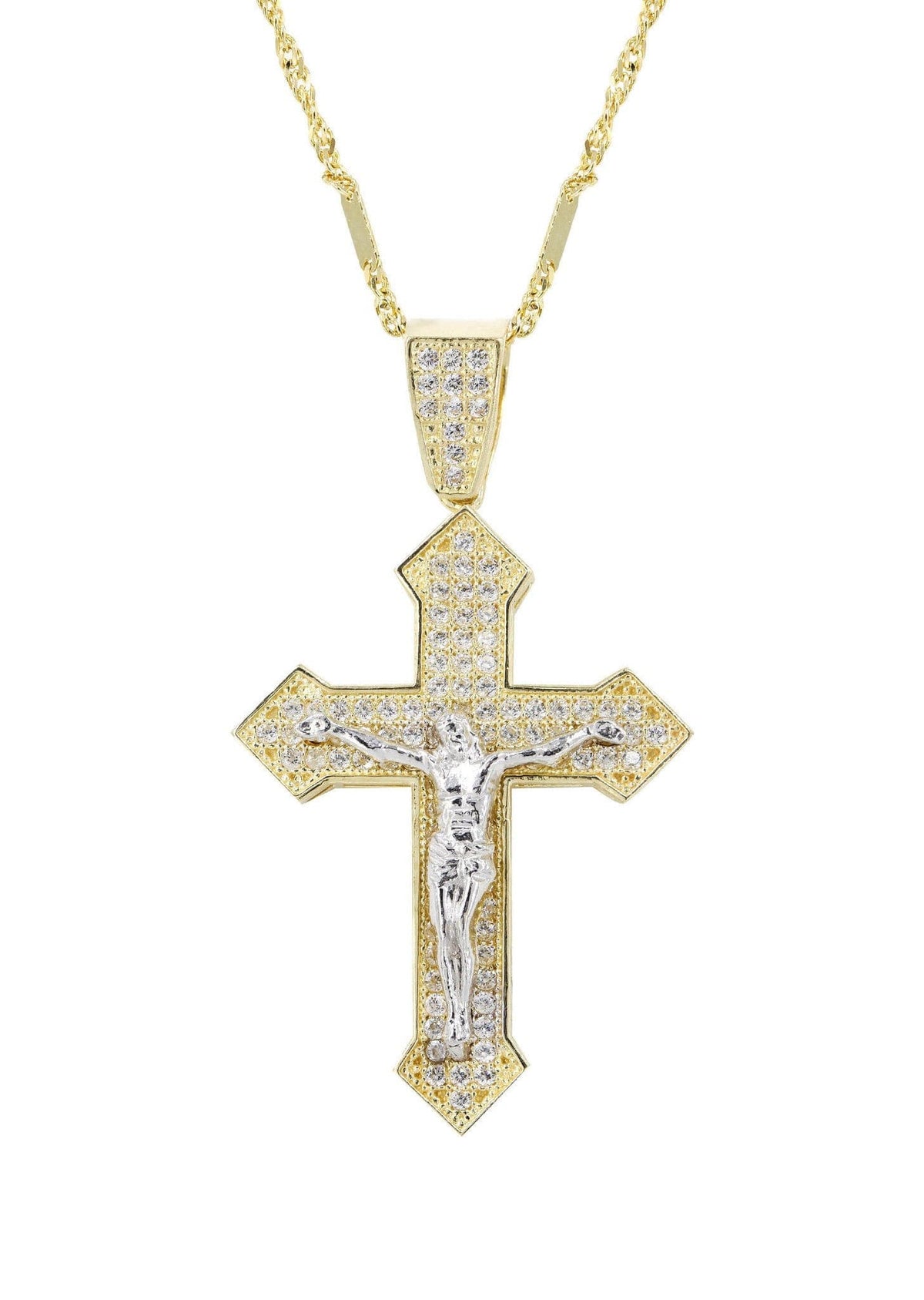 10K Yellow Gold Fancy Link  Gold Cross / Crucifix Necklace | Appx. 7.4 Grams