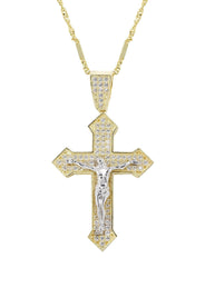 10K Yellow Gold Fancy Link  Gold Cross / Crucifix Necklace | Appx. 7.4 Grams