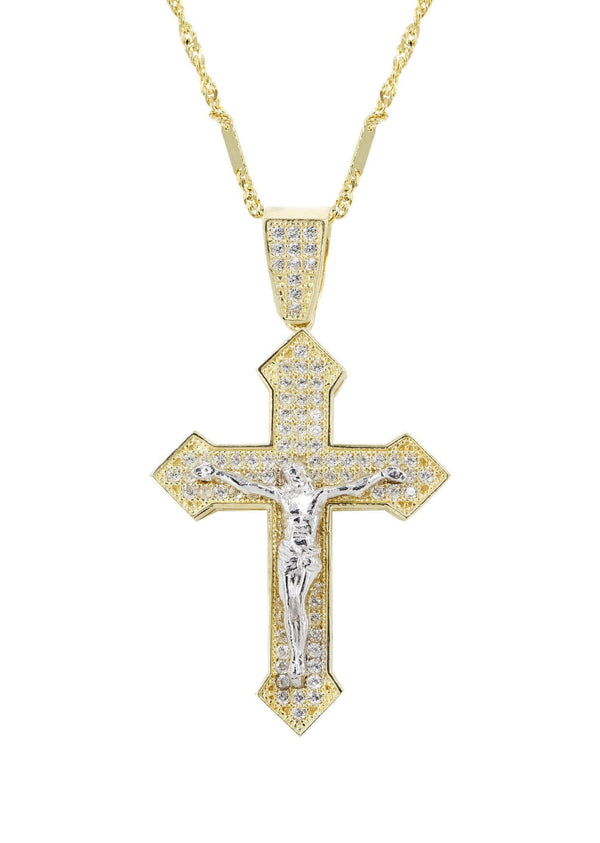 10K Yellow Gold Fancy Link  Gold Cross / Crucifix Necklace | Appx. 7.4 Grams