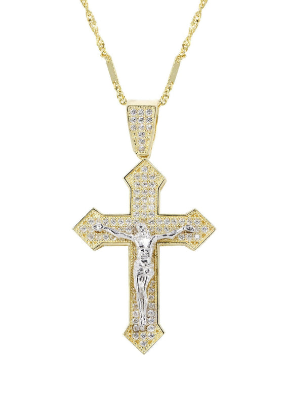 10K Yellow Gold Fancy Link  Gold Cross / Crucifix Necklace | Appx. 7.4 Grams