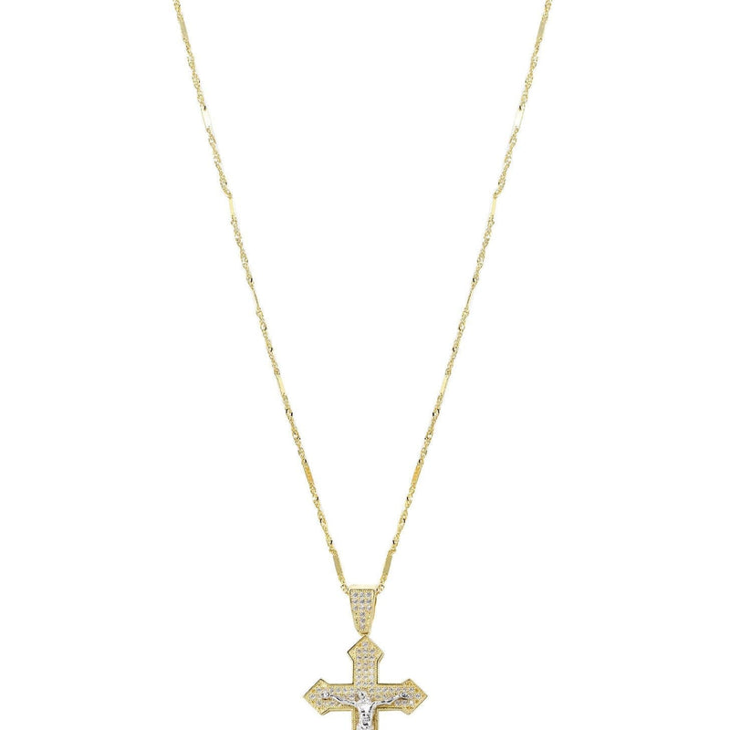10K Yellow Gold Fancy Link  Gold Cross / Crucifix Necklace | Appx. 7.4 Grams