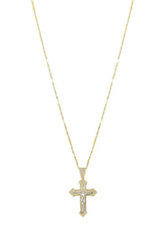 10K Yellow Gold Fancy Link  Gold Cross / Crucifix Necklace | Appx. 7.4 Grams