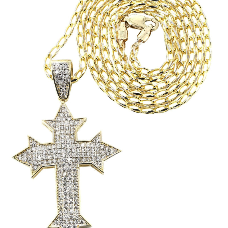 10K Yellow Gold Fancy Link  Gold Cross Necklace | Appx. 13.5 Grams