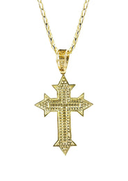 10K Yellow Gold Fancy Link  Gold Cross Necklace | Appx. 13.5 Grams