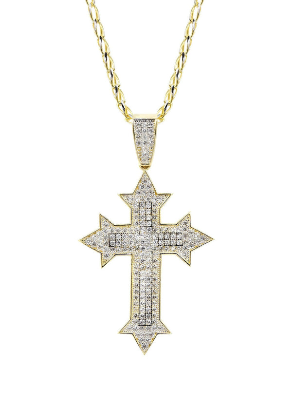10K Yellow Gold Fancy Link  Gold Cross Necklace | Appx. 13.5 Grams