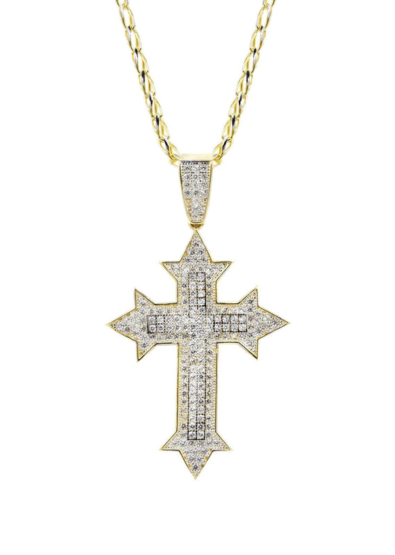 10K Yellow Gold Fancy Link  Gold Cross Necklace | Appx. 13.5 Grams