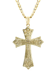 10K Yellow Gold Pave Cross Necklace | Appx. 9.4 Grams