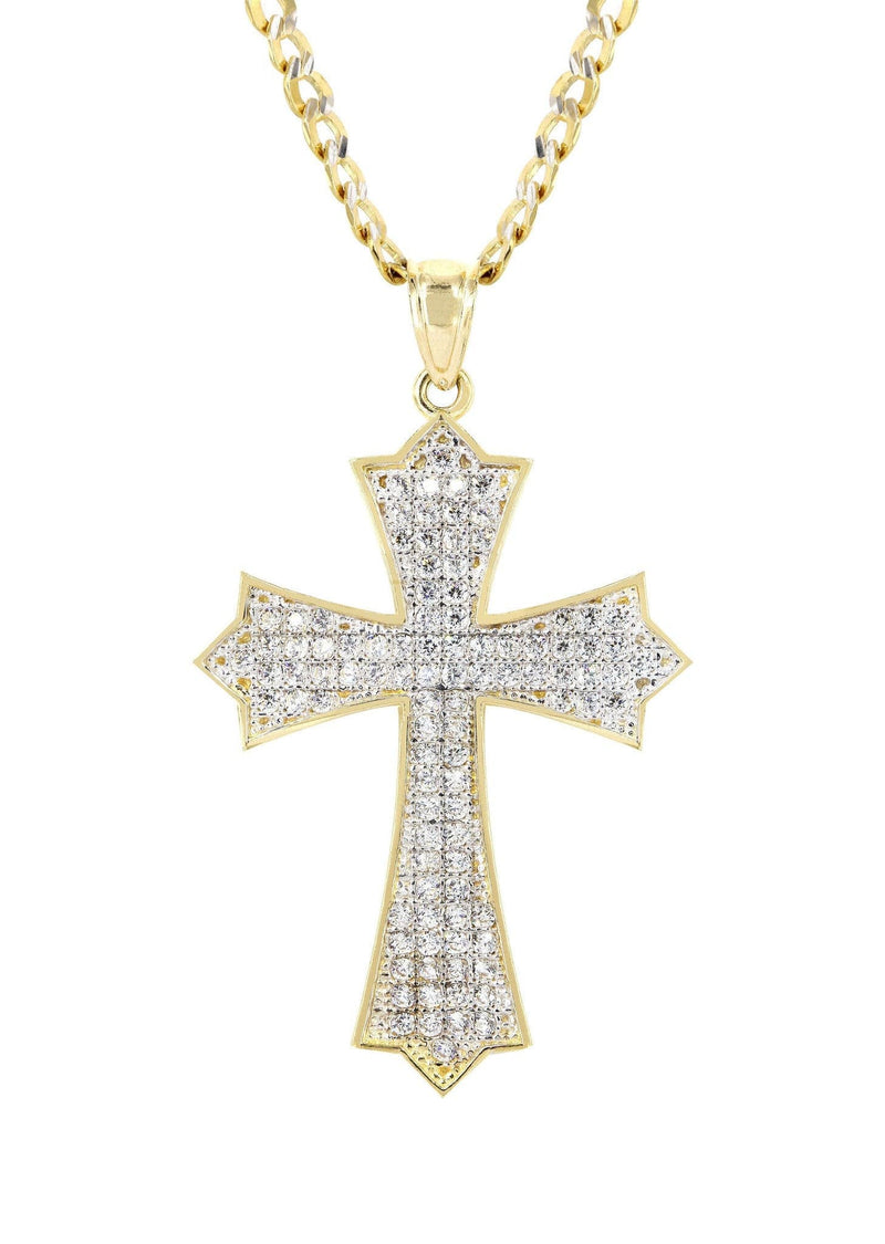 10K Yellow Gold Pave Cross Necklace | Appx. 9.4 Grams