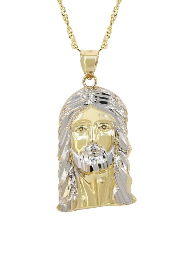 10K Yellow Gold Fancy Link  Jesus Piece Chain | Appx. 6.4 Grams
