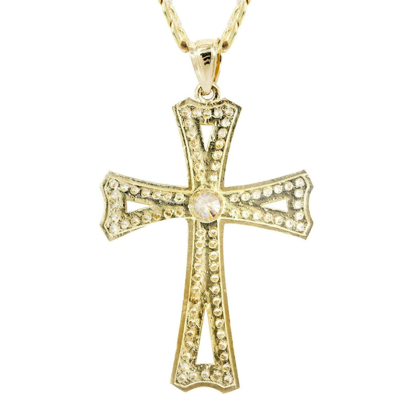10K Yellow Gold Pave Cross Necklace | Appx. 8.9 Grams
