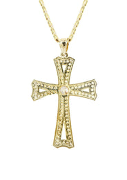 10K Yellow Gold Pave Cross Necklace | Appx. 8.9 Grams