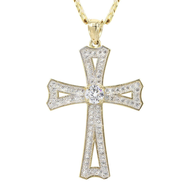 10K Yellow Gold Pave Cross Necklace | Appx. 8.9 Grams