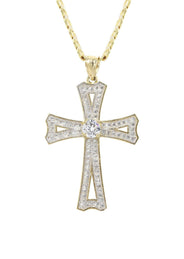10K Yellow Gold Pave Cross Necklace | Appx. 8.9 Grams