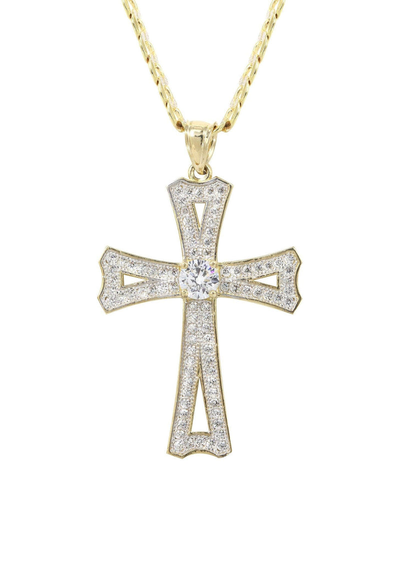 10K Yellow Gold Pave Cross Necklace | Appx. 8.9 Grams