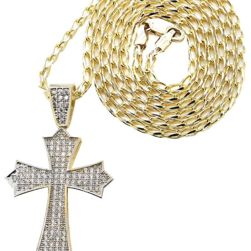10K Yellow Gold Fancy Link  Gold Cross Necklace | Appx. 12.3 Grams