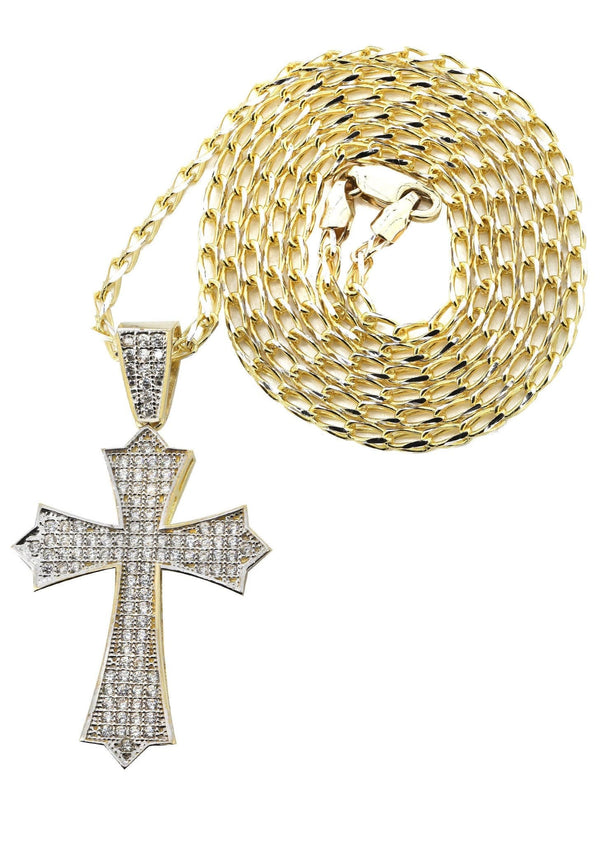 10K Yellow Gold Fancy Link  Gold Cross Necklace | Appx. 12.3 Grams