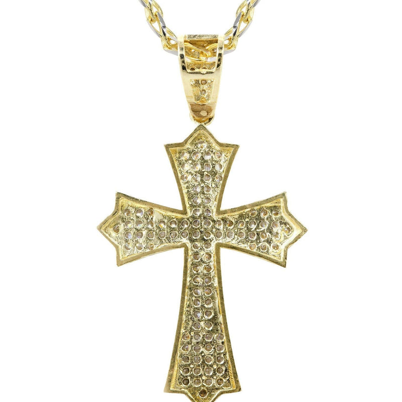 10K Yellow Gold Fancy Link  Gold Cross Necklace | Appx. 12.3 Grams