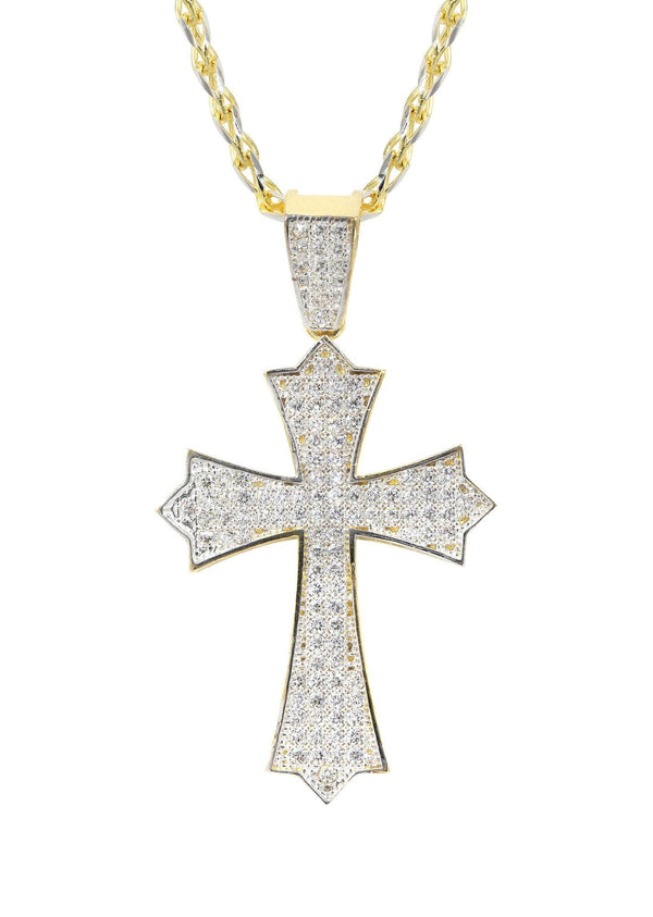 10K Yellow Gold Fancy Link  Gold Cross Necklace | Appx. 12.3 Grams