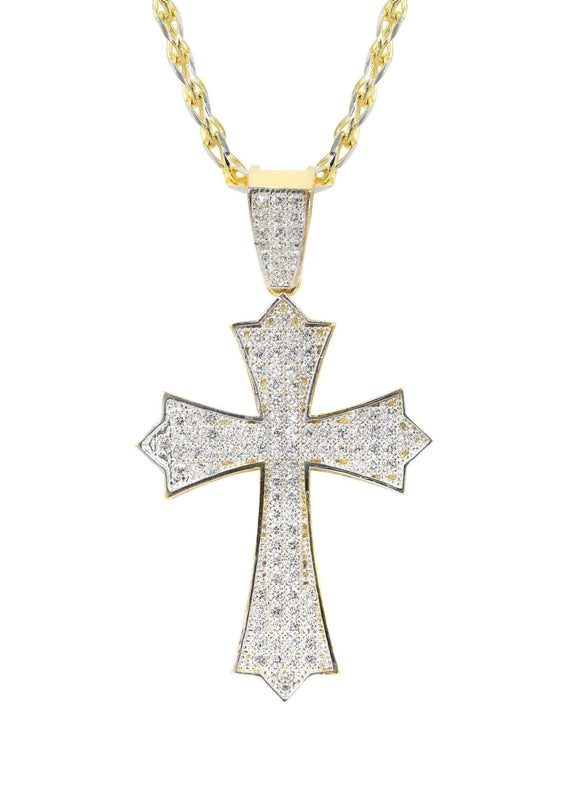 10K Yellow Gold Fancy Link  Gold Cross Necklace | Appx. 12.3 Grams