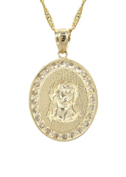 10K Yellow Gold Fancy Link  Jesus Piece Chain | Appx. 5.2 Grams