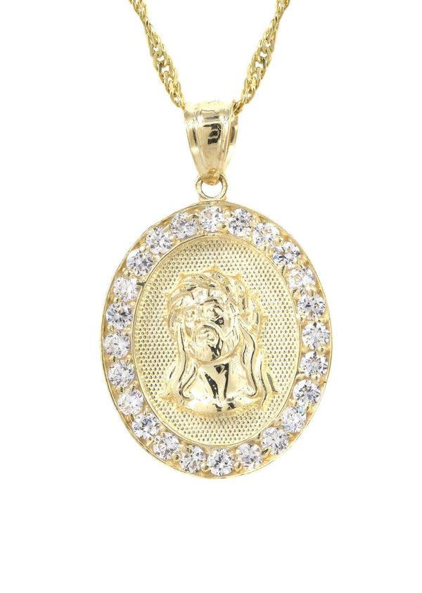 10K Yellow Gold Fancy Link  Jesus Piece Chain | Appx. 5.2 Grams