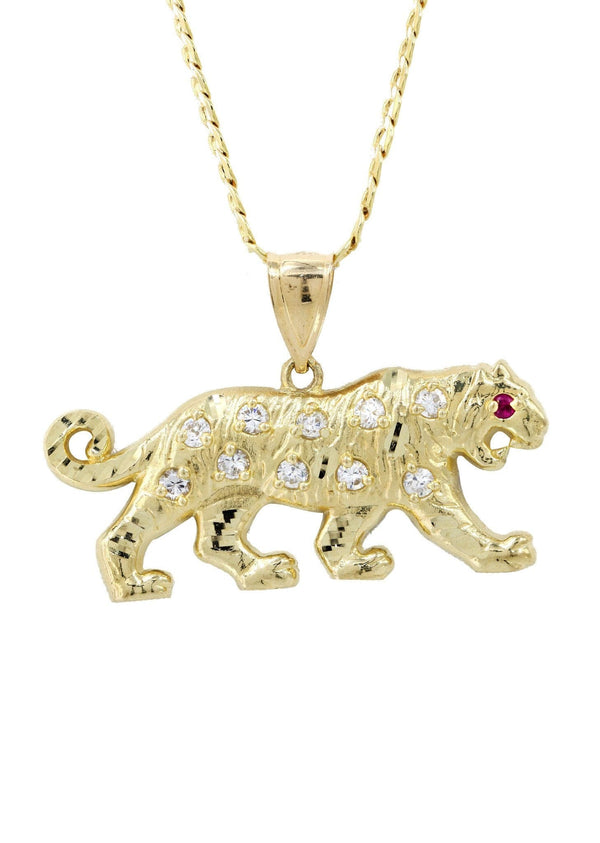 10K Yellow Gold Pave  & Cz Tiger Necklace | Appx. 10.3 Grams
