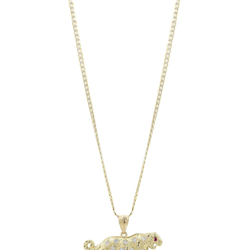 10K Yellow Gold Pave  & Cz Tiger Necklace | Appx. 10.3 Grams