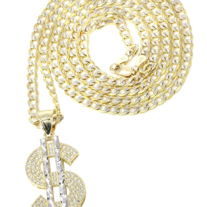 10K Yellow Gold Pave  & Cz Dollar Pedant | Appx. 8.7 Grams