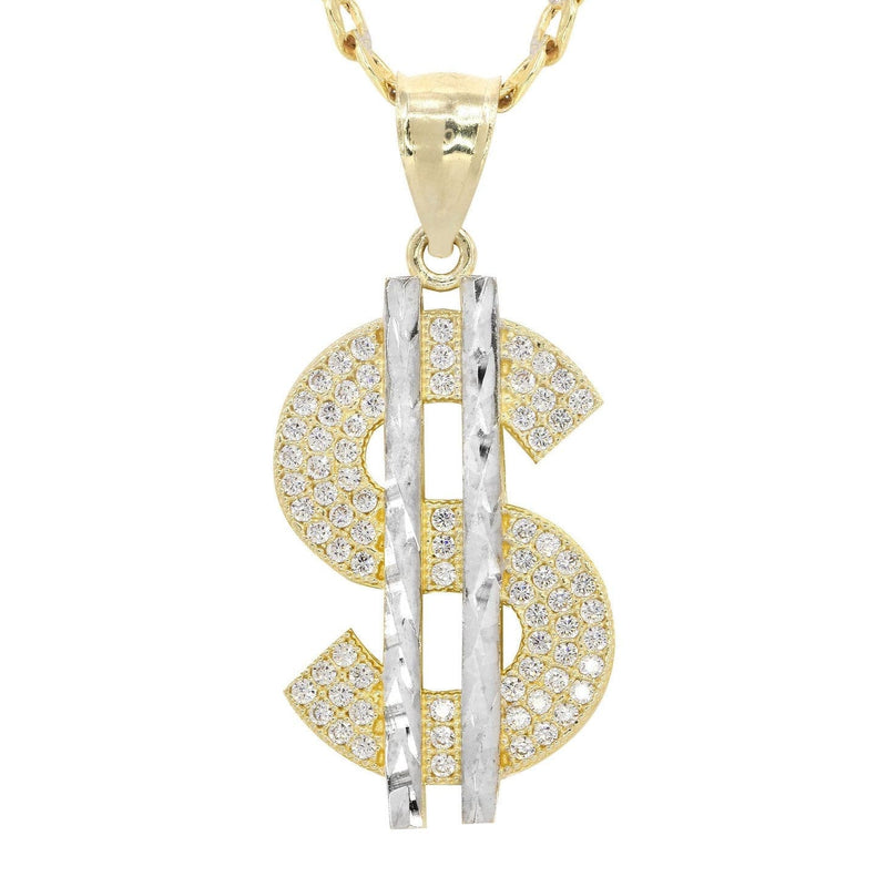 10K Yellow Gold Pave  & Cz Dollar Pedant | Appx. 8.7 Grams