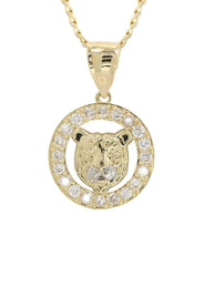 10K Yellow Gold Pave  & Cz Bear Necklace | Appx. 9.4 Grams