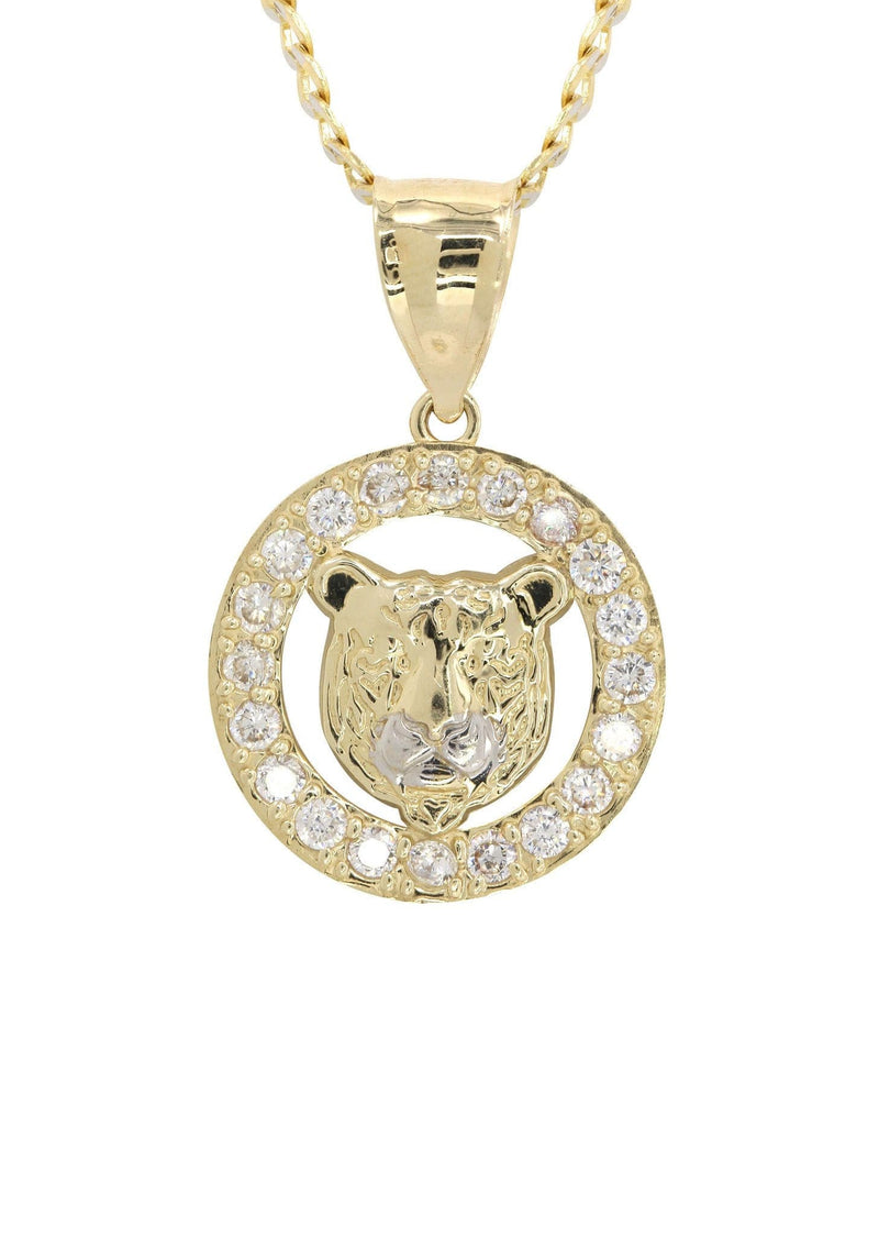 10K Yellow Gold Pave  & Cz Bear Necklace | Appx. 9.4 Grams