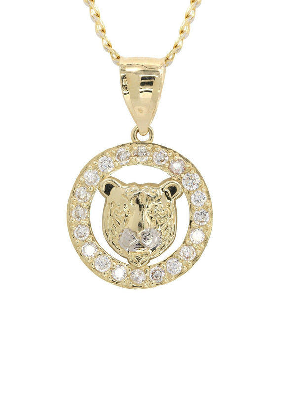 10K Yellow Gold Pave  & Cz Bear Necklace | Appx. 9.4 Grams