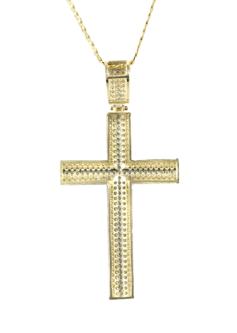 10K Yellow Gold Pave Cross Necklace | Appx. 13.1 Grams