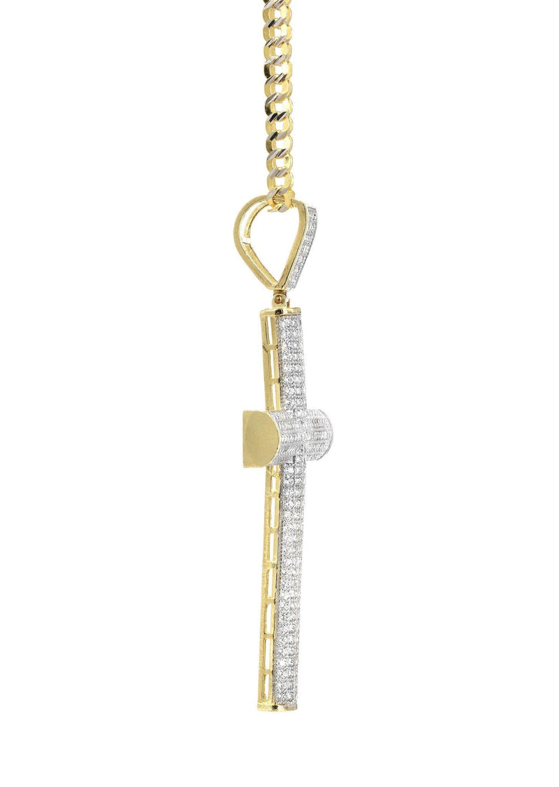 10K Yellow Gold Pave Cross Necklace | Appx. 13.1 Grams