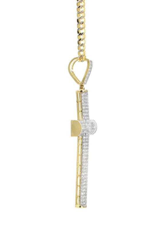 10K Yellow Gold Pave Cross Necklace | Appx. 13.1 Grams