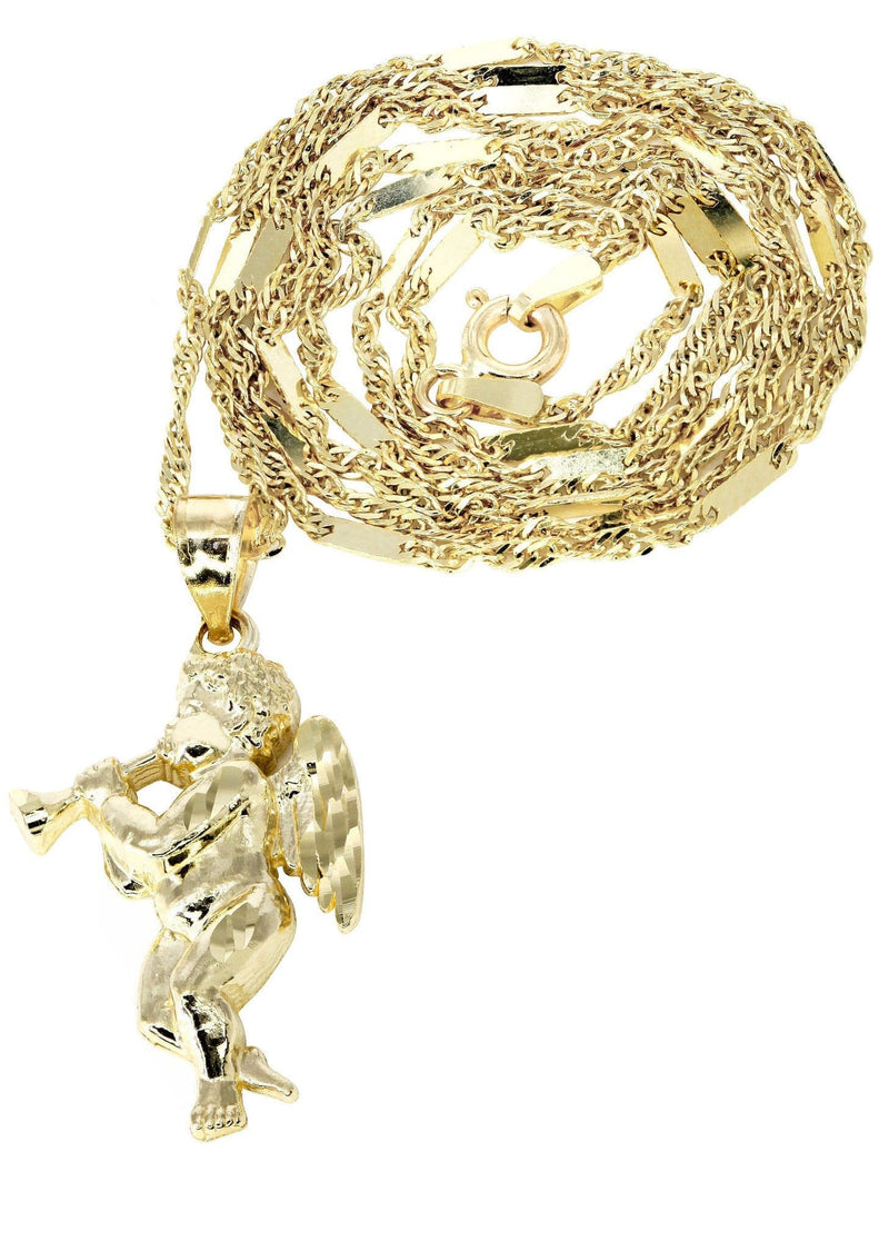 10K Yellow Gold Fancy Link  Angel Necklace | Appx. 4.8 Grams