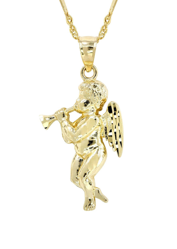10K Yellow Gold Fancy Link  Angel Necklace | Appx. 4.8 Grams