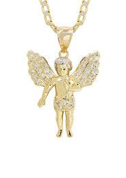 10K Yellow Gold Pave   Angel Necklace | Appx. 8.5 Grams