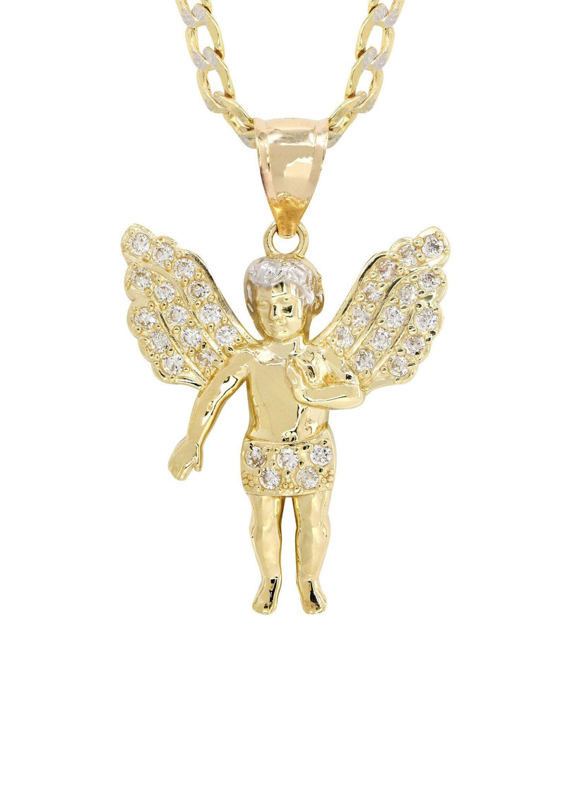 10K Yellow Gold Pave   Angel Necklace | Appx. 8.5 Grams