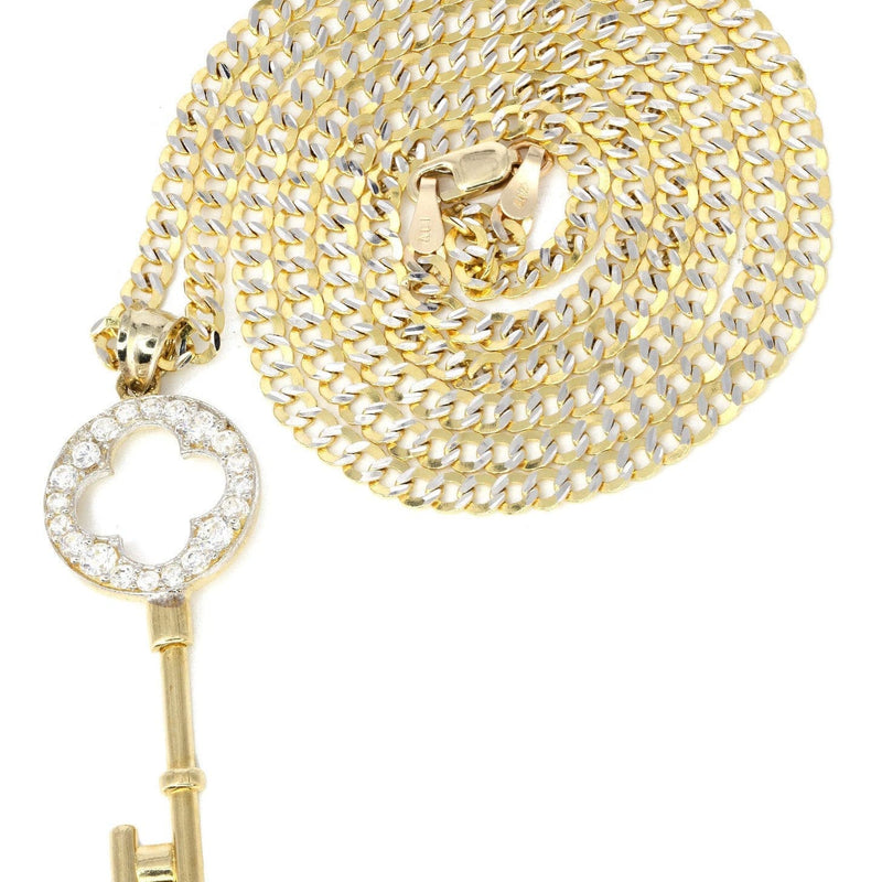 10K Yellow Gold Pave   Key Necklace | Appx. 8.5 Grams