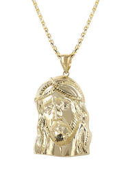 10K Yellow Gold Fancy Link  Jesus Piece Chain | Appx. 15.2 Grams